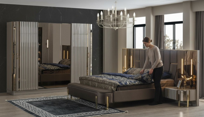 Schlofkummer Set Duebelbett Luxus Bett Modern Braun Set 4 Deeler Nei