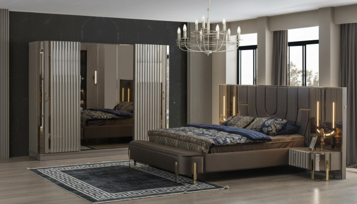 Schlofkummer Set Duebelbett Luxus Bett Modern Braun Set 4 Deeler Nei