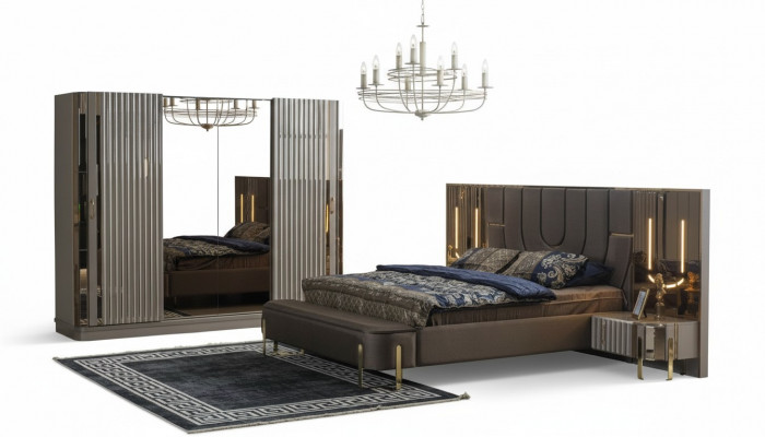 Schlofkummer Set Duebelbett Luxus Bett Modern Braun Set 4 Deeler Nei