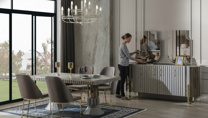 Modern Luxus Iessgrupp Iesszëmmer Iessdësch Garnitur Still Iesseck Gro 5-Deeler