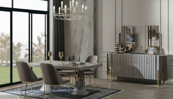 Modern Luxus Iessgrupp Iesszëmmer Iessdësch Garnitur Still Iesseck Gro 5-Deeler