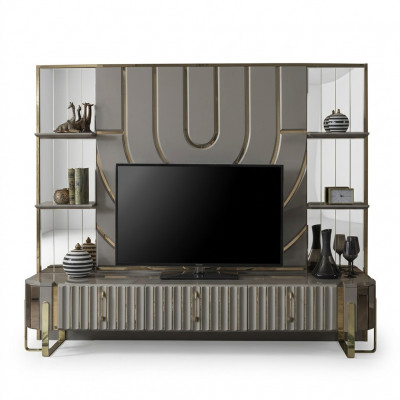 TV Ständer RTV Lowboard Sideboard Wunnzëmmer Gold Gro Luxus Holz Neit