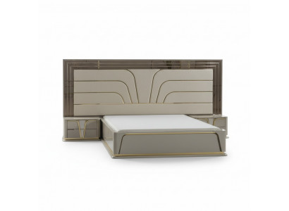 Schlofzëmmer Garnitur Duebelbett Luxus Bett Modern Beige Set 3 Deeler Nei