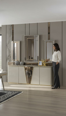 Sideboard Kommode Wunnzëmmer Holz Modern Beige Luxus Schief Design