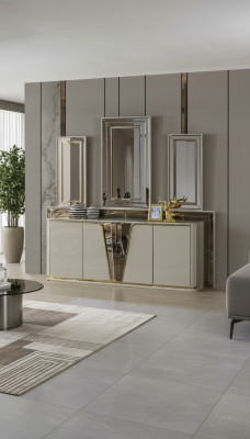 Sideboard Kommode Wunnzëmmer Holz Modern Beige Luxus Schief Design