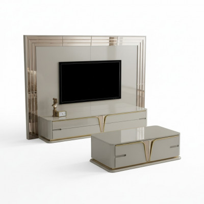TV-Ständer RTV Lowboard Säitendësch Wunnzëmmer Gold Beige Luxus Holz Nei