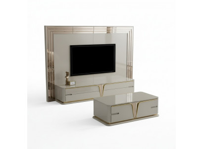 TV-Ständer RTV Lowboard Säitendësch Wunnzëmmer Gold Beige Luxus Holz Nei