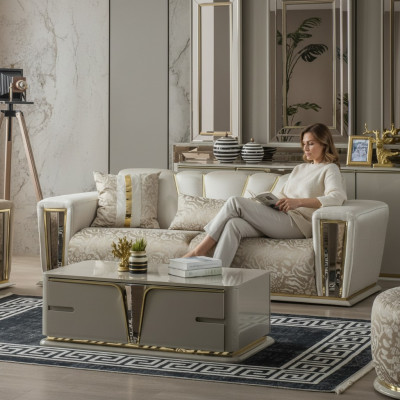 Moderne Couchdësch Wunnzëmmermiwwelen Edelstolmiwwelen Holzdesign Beige