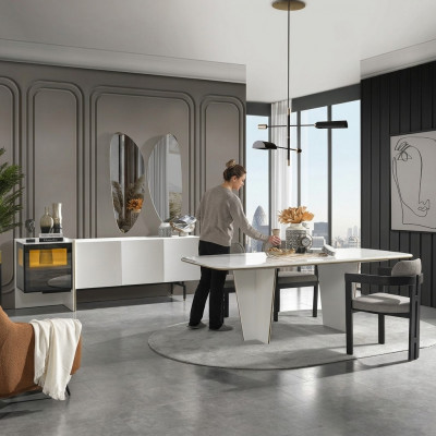 Iessdësch Iesszëmmertëscht Iesseck Dësch Holz Modern Wäiss Iesszëmmer Luxus
