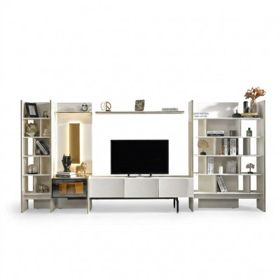 Wunnwandgarnitur TV Stänner RTV Lowboard Sideboard Regaler Holz Wäiss