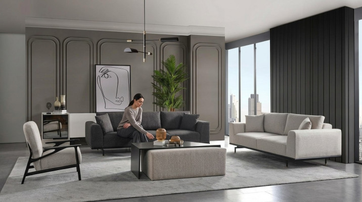 Komplett Canapé-Set Sofa Sofas Fauteuil Gro Sofa-Garnitur Set 4-Stéck