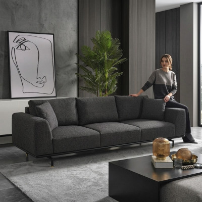 Viersëtzer Sofa 4 Sëtzer Sofas Modern Gri Design Stoff Polyester Nei