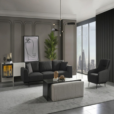 Sofagarnitur Sofa 4 Sëtzer Véiersëtzer Fauteuil Set Stoff Modern Gro