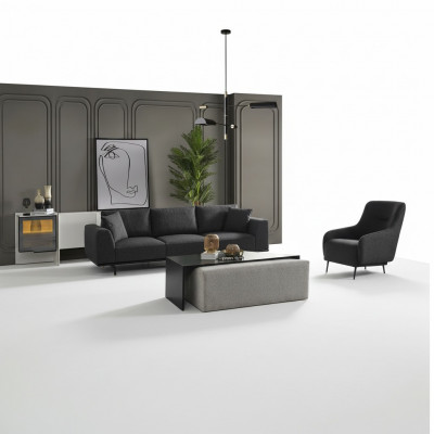 Sofagarnitur Sofa 4 Sëtzer Véiersëtzer Fauteuil Set Stoff Modern Gro
