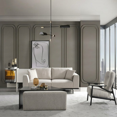 Modern wäiss Sofa Garnitur Dräistäzer Sessell Set Polstermöbel Wunnzëmmer