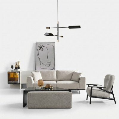 Modern wäiss Sofa Garnitur Dräistäzer Sessell Set Polstermöbel Wunnzëmmer