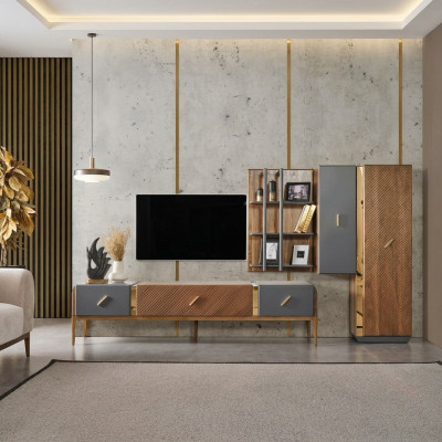 Setz Mauer Eenheet TV Stand RTV Niddreg Schaf Säitenschaf Regaler Holz Brong
