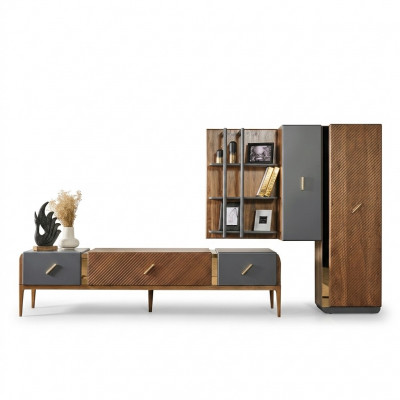 Setz Mauer Eenheet TV Stand RTV Niddreg Schaf Säitenschaf Regaler Holz Brong
