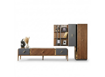 Setz Mauer Eenheet TV Stand RTV Niddreg Schaf Säitenschaf Regaler Holz Brong