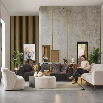 Soffagarnitur, Sofa, Stoff, Sofas, Modern, Wunnzëmmer, Wäiss, 3tlg, Polyester