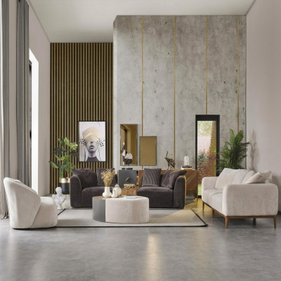 Soffagarnitur, Sofa, Stoff, Sofas, Modern, Wunnzëmmer, Wäiss, 3tlg, Polyester
