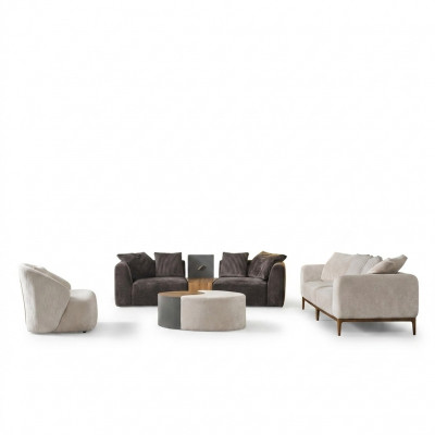Soffagarnitur, Sofa, Stoff, Sofas, Modern, Wunnzëmmer, Wäiss, 3tlg, Polyester