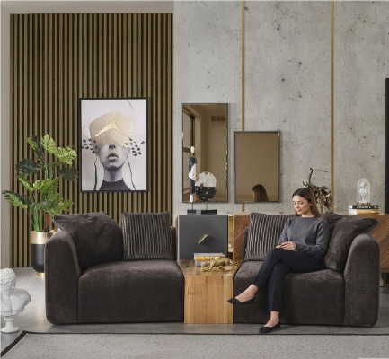 Viersëtzer Sofa 4 Sëtzer Sofas Modernen Design Stoff Polyester Schwaarz