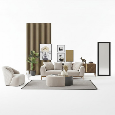 Modern Sofa-Garnitur 3-Sëtz Fautel Dräisëtzer Wäiss Modern Stoff Polyester