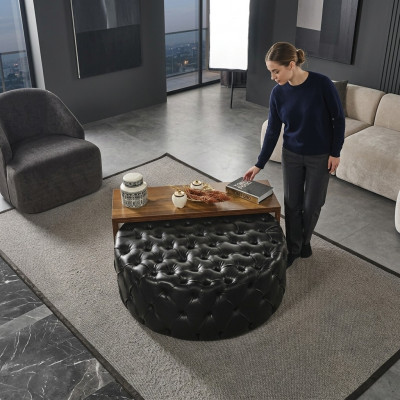 Couchtisch Dësch Niewendësch Wunnzëmmer Modern Schwaarz Kënschtlech Lieder