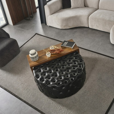 Couchtisch Dësch Niewendësch Wunnzëmmer Modern Schwaarz Kënschtlech Lieder