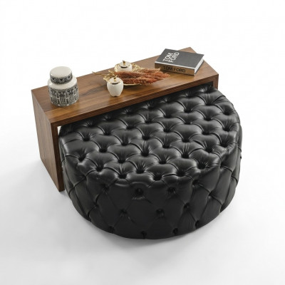 Couchtisch Dësch Niewendësch Wunnzëmmer Modern Schwaarz Kënschtlech Lieder