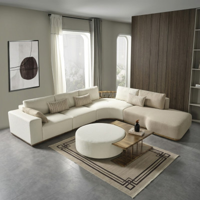 Wäissen Ecksofa L-Form Couch Couchtisch Luxus Stoffmiwwelen Wäiss Design Nei