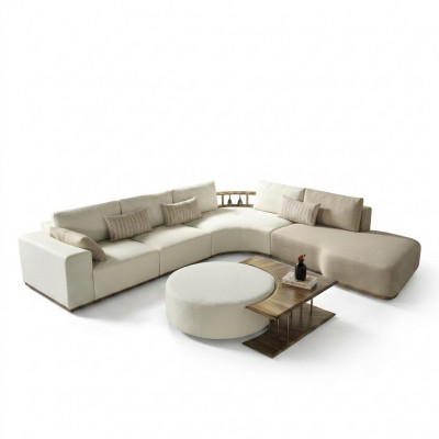 Wäissen Ecksofa L-Form Couch Couchtisch Luxus Stoffmiwwelen Wäiss Design Nei