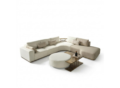 Wäissen Ecksofa L-Form Couch Couchtisch Luxus Stoffmiwwelen Wäiss Design Nei