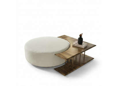 Couchtisch Dësch Niewendësch Wunnzëmmer Modern Wäiss Rond Stoff Holz