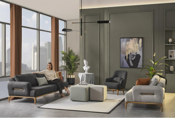 Sofagarnitur Canapé Fauteuil 431 Sëtzer Stoff Luxus Gro Canapéën Wunnzëmmer