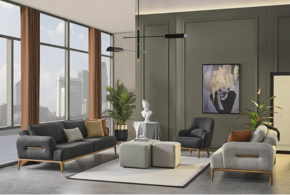 Sofagarnitur Canapé Fauteuil 431 Sëtzer Stoff Luxus Gro Canapéën Wunnzëmmer