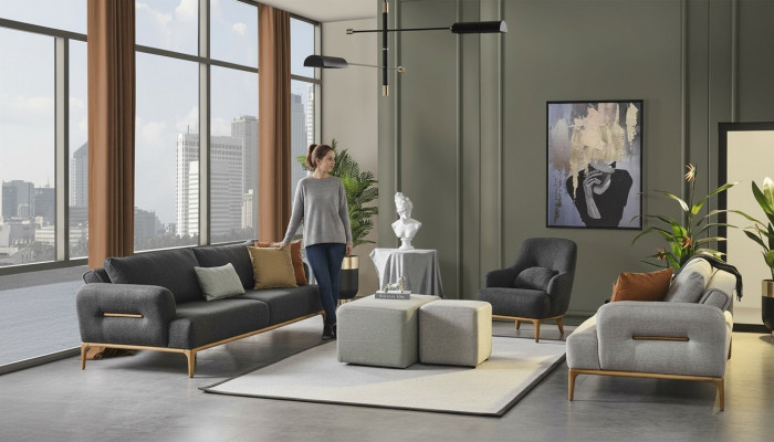 Sofagarnitur Sofa Sessel 321-Sëtzer Stoff Luxus Gro Sofae Wunnzëmmer