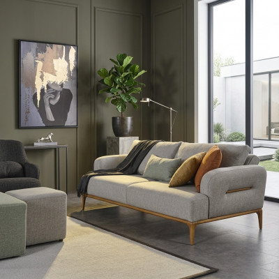 Modern Dräisëtzer Canapé 3 Sëtzer Canapëen Design Gro Modern Stoff Polyester Nei