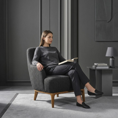 Fauteuil Ohrsessel Modern Stoff Wunnzëmmer Polyester Gro Design Sëtz