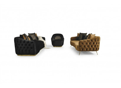 Chesterfield Canapé-Set Sofa Fauteuil Blo Polyester Luxus Set 3 Deeler