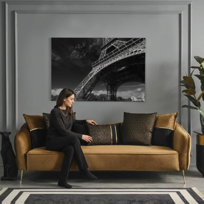 Modern Chesterfield Sofa 4 Sëtzer Still Stoff Polyester Giel Nei