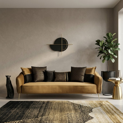 Modern Chesterfield Sofa 4 Sëtzer Still Stoff Polyester Giel Nei