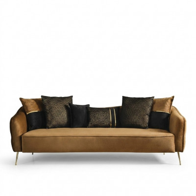 Modern Chesterfield Sofa 4 Sëtzer Still Stoff Polyester Giel Nei