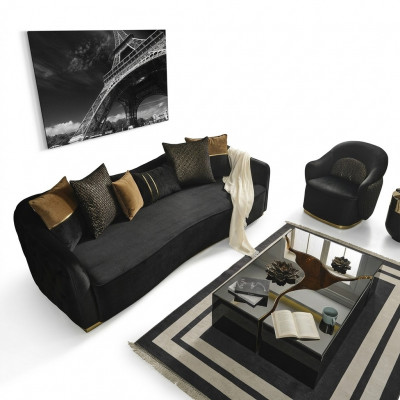 Sofagarnitur Sofa 4 Sëtzer Fautteuil Véiersëtzer Stoff Blo Polyester Set