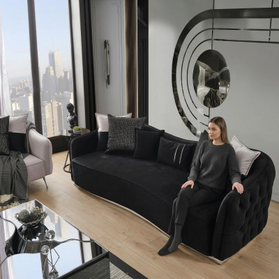 Viersëtzer Canapé 4 Sëtzer Canapéen Modernen Design Stoff Polyester Schwaarz