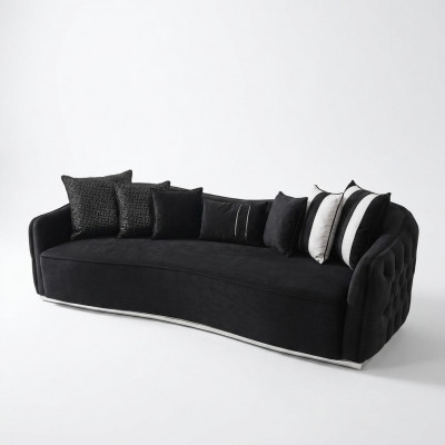 Viersëtzer Canapé 4 Sëtzer Canapéen Modernen Design Stoff Polyester Schwaarz