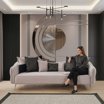Däischëtzer Chesterfield Sofa 3 Sëtzer Sofas Design Modern Stoff Wäiss