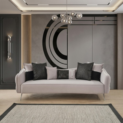 Däischëtzer Chesterfield Sofa 3 Sëtzer Sofas Design Modern Stoff Wäiss