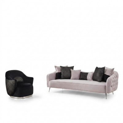 Modern Sofagarnitur Sofa 3 Sëtzer Fotell Dräisëtzer Stoff Wäiss Polyester Set